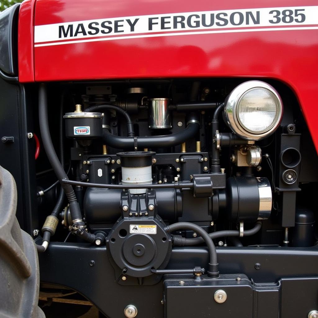 Close-up view of Massey Ferguson 385 engine