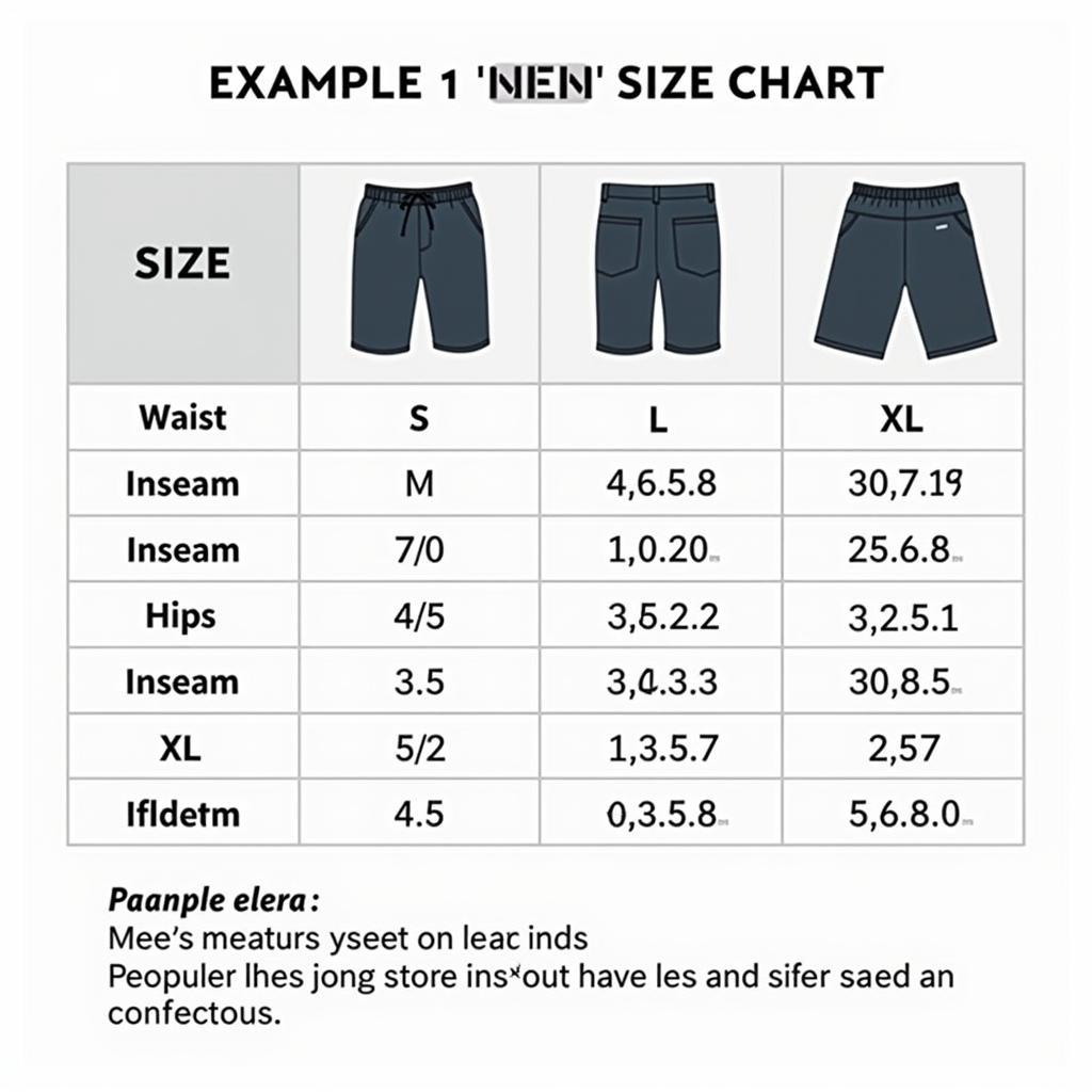 Mens Shorts Sizing Chart Example