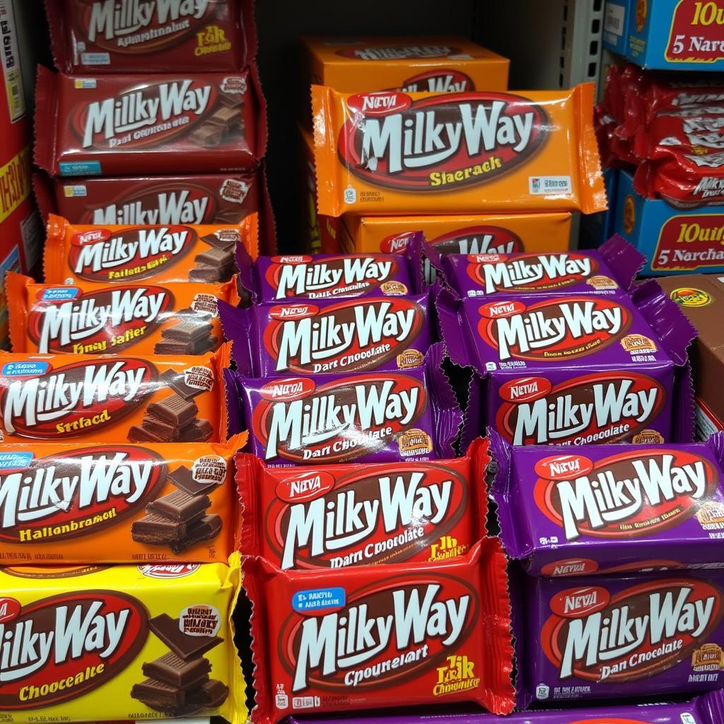 Milky Way chocolate bars displayed on a store shelf in Pakistan