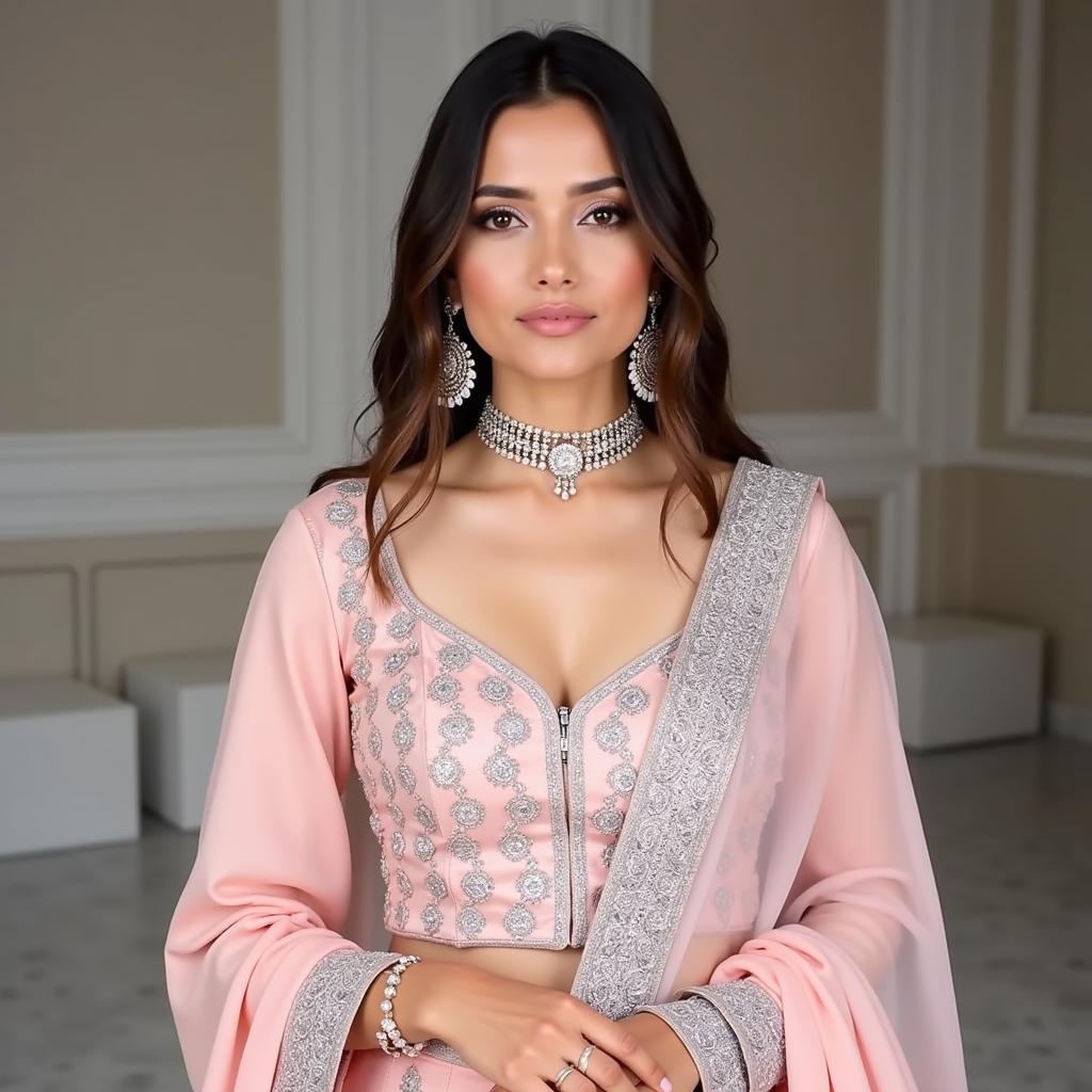 Modern Pakistani Bridal Lehenga in Pastel Pink