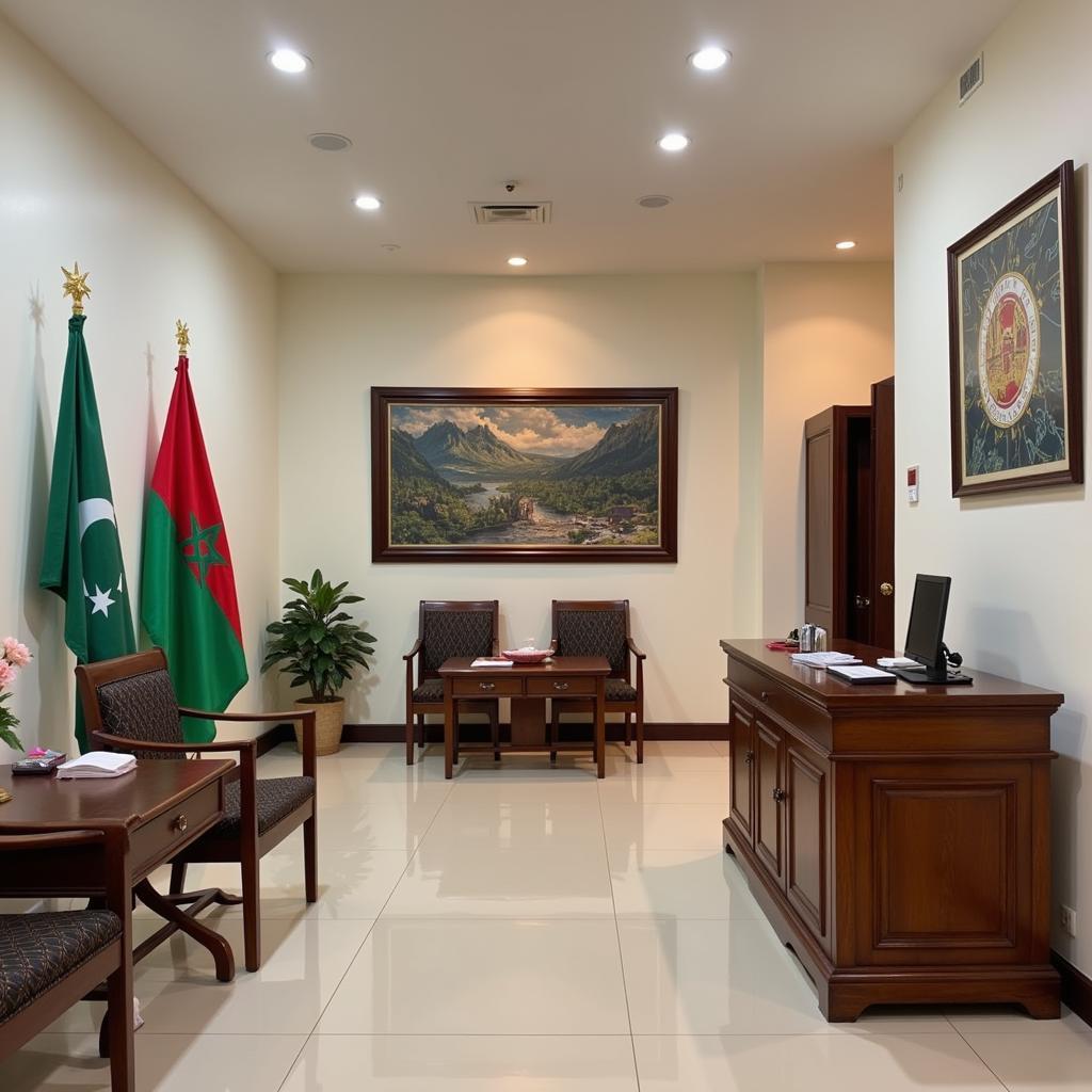 Interior view of the Consular Section at the Moroccan Embassy in Islamabad