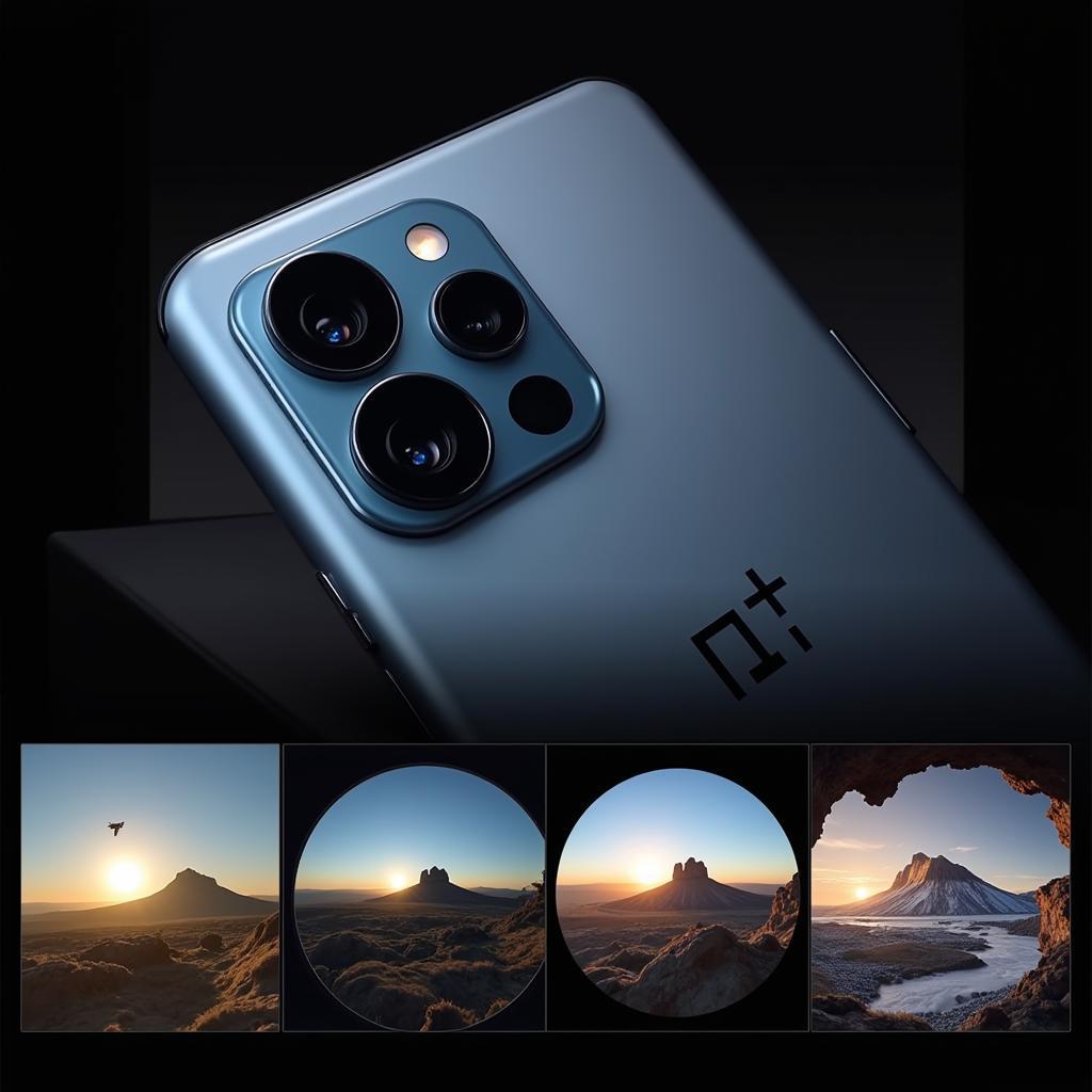 Close-up of the OnePlus 12R camera lens with sample photos