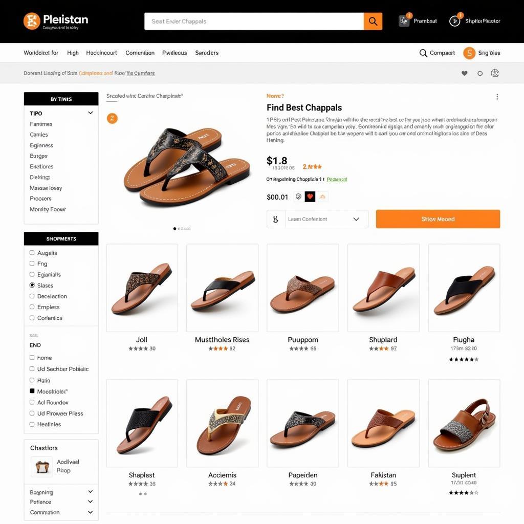 Screenshot of a website selling chappals online in Pakistan