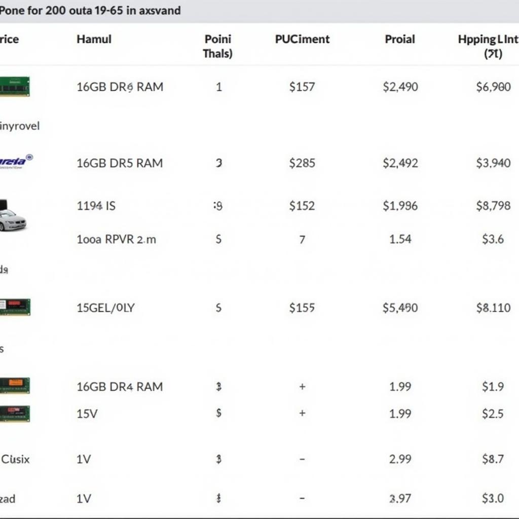 Screenshot of a website comparing 16GB DDR5 RAM prices in Pakistan