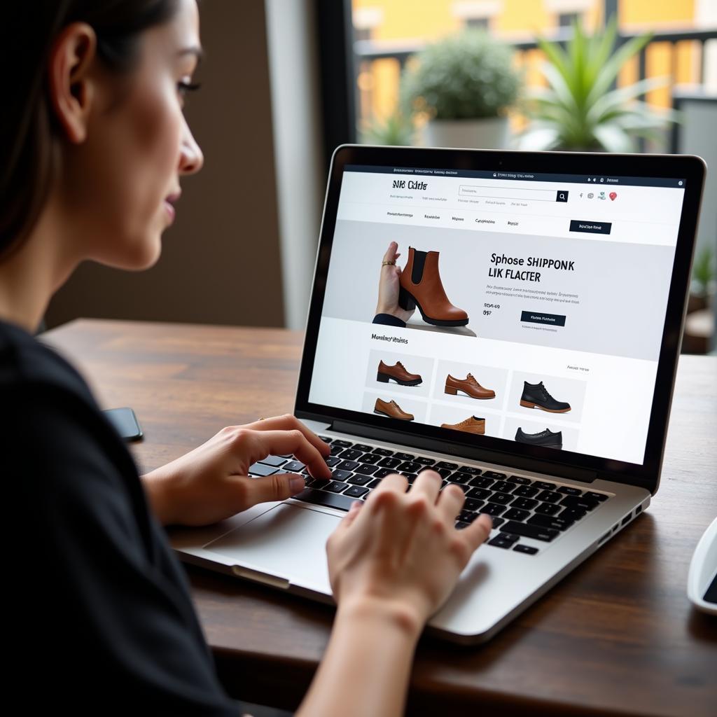 Online Shoe Shopping in Pakistan: Person browsing shoes on a laptop.