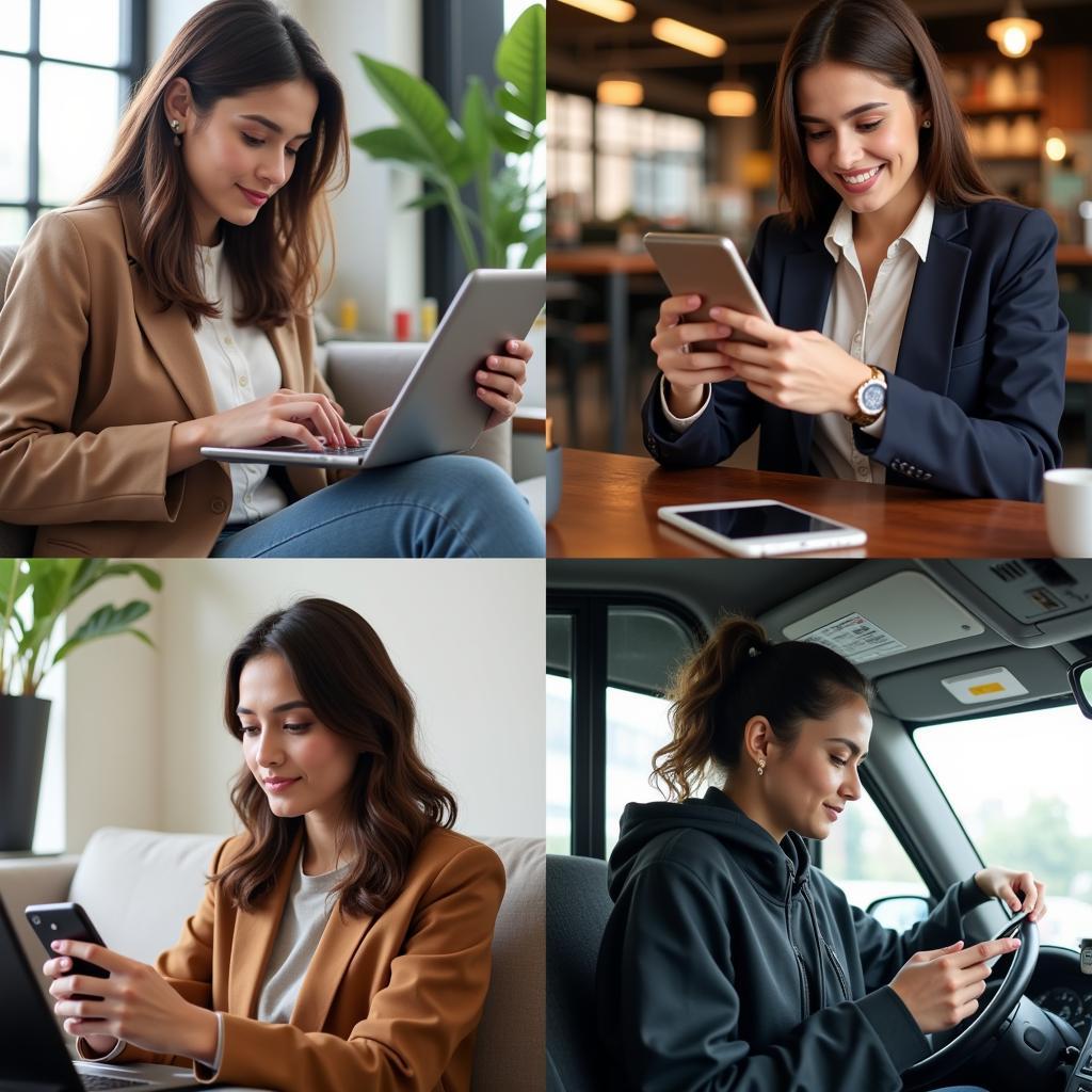 Women enjoying online shopping experience on their phones and laptops in Pakistan