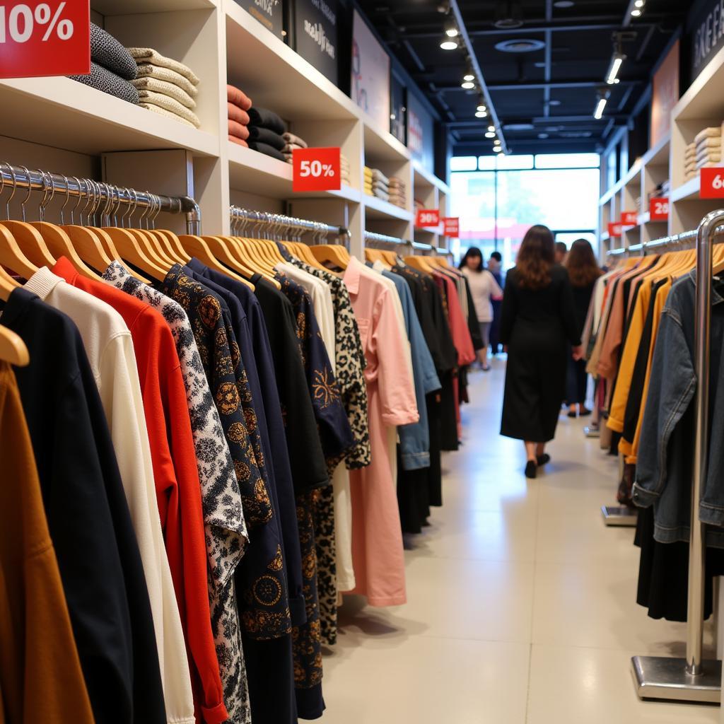 Pakistan Brands Sale: Clothing on display racks with discounted price tags.