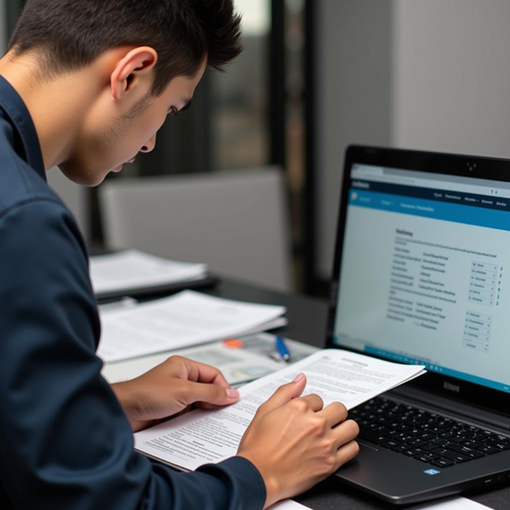 Pakistan Current Affairs MCQs PDF Download: A student studying a PDF on their laptop.