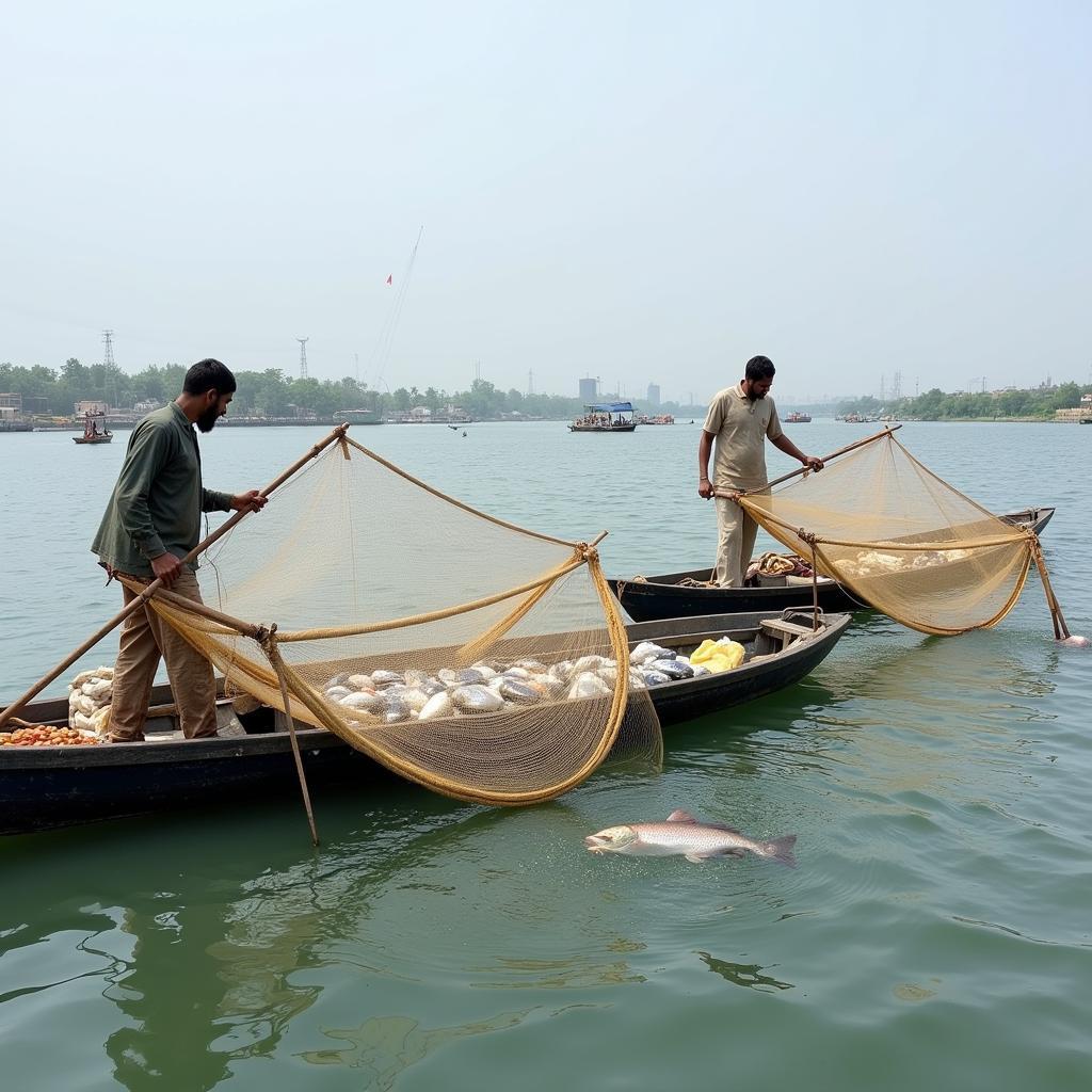 Pakistani Fishermen Employing Traditional Fishing Methods