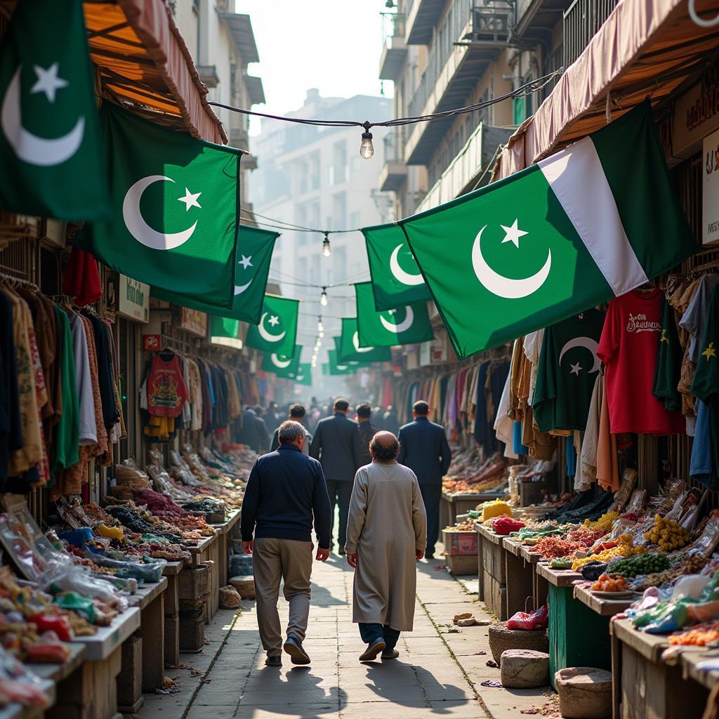 Pakistan Flag Vendors at a Local Market