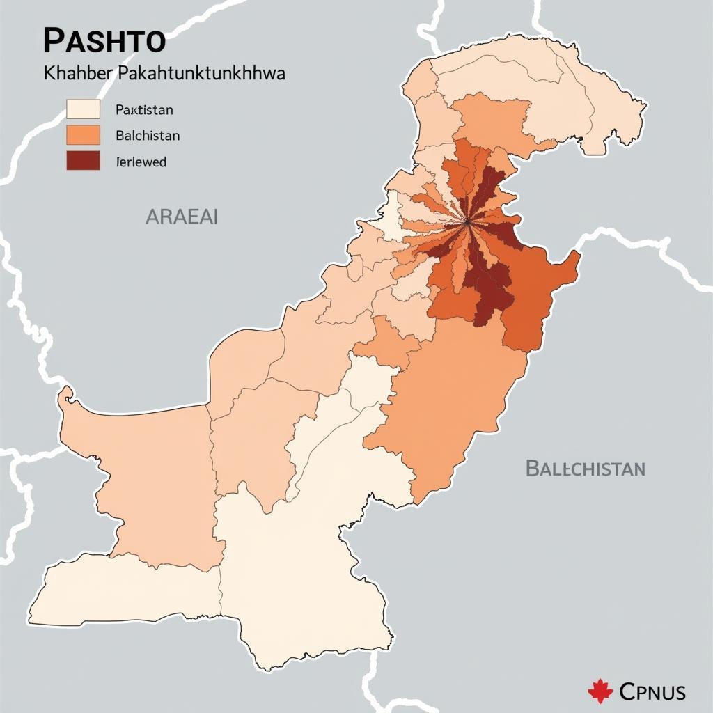 Map of Pashto-speaking regions in Pakistan