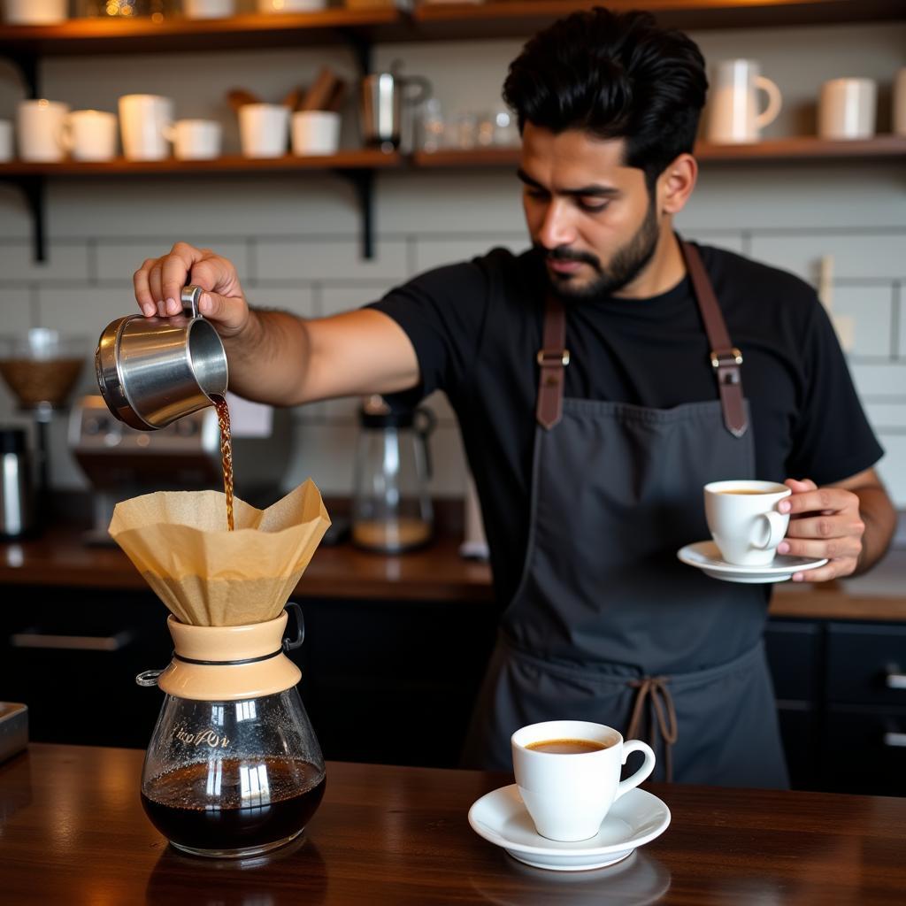 Pakistani barista preparing black coffee