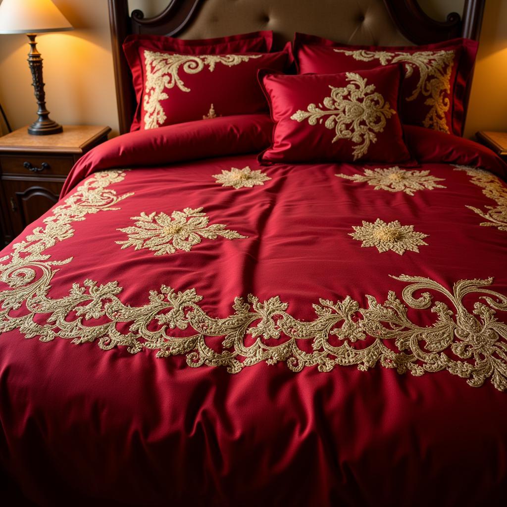 Red and Gold Pakistani Bridal Bed Set