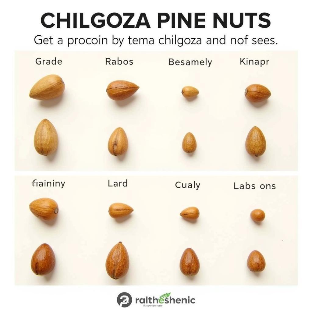 Different grades of Pakistani chilgoza pine nuts displayed for comparison.