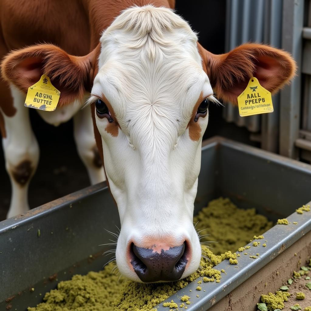 Pakistani Dairy Cow Feeding on a Nutritious Diet