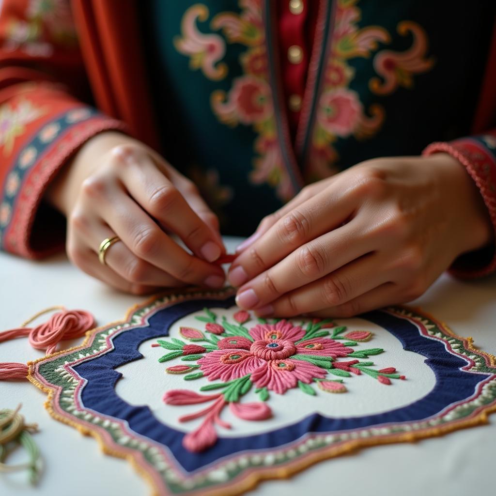 Pakistani Designer Working on Intricate Embroidery