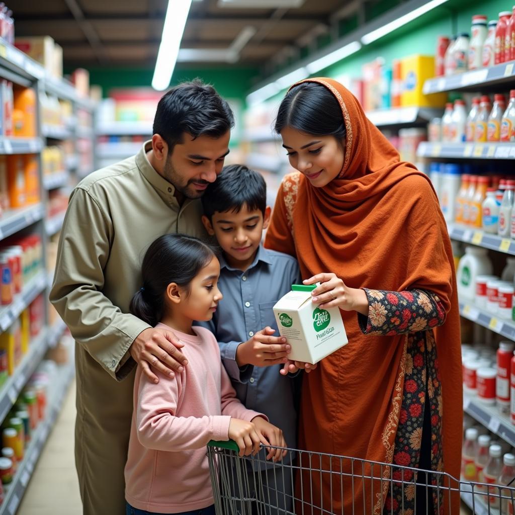 Pakistani family purchasing powder milk