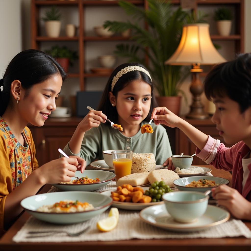 Pakistani Family Enjoying Meal with New Ceramic Dinnerware