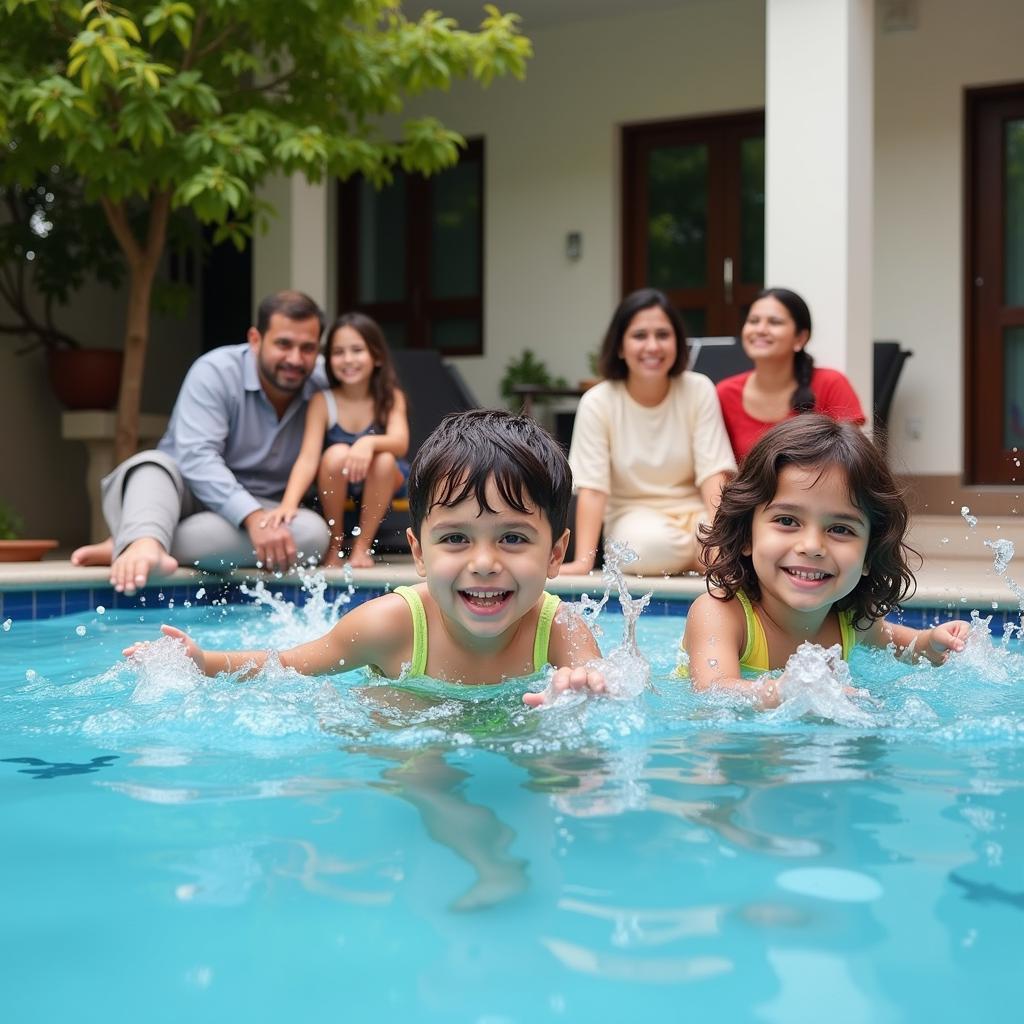 Pakistani Family Enjoying a Pool