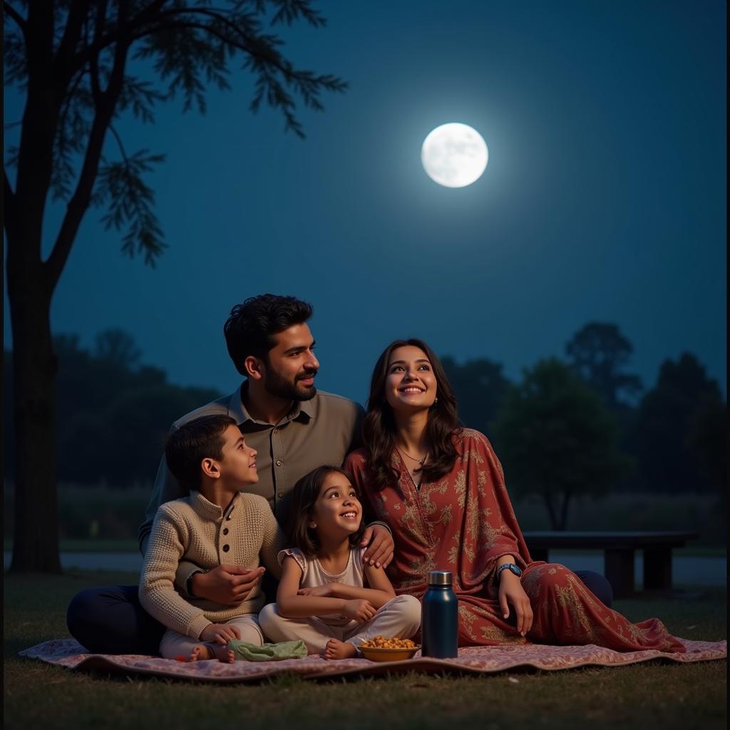 Pakistani Family Observing the Moon