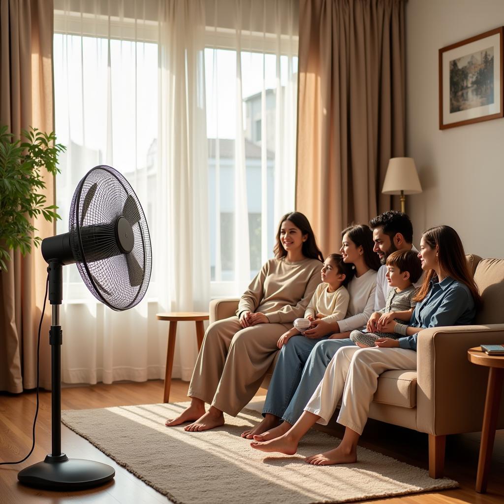 Pakistani Family Enjoying a Floor Fan