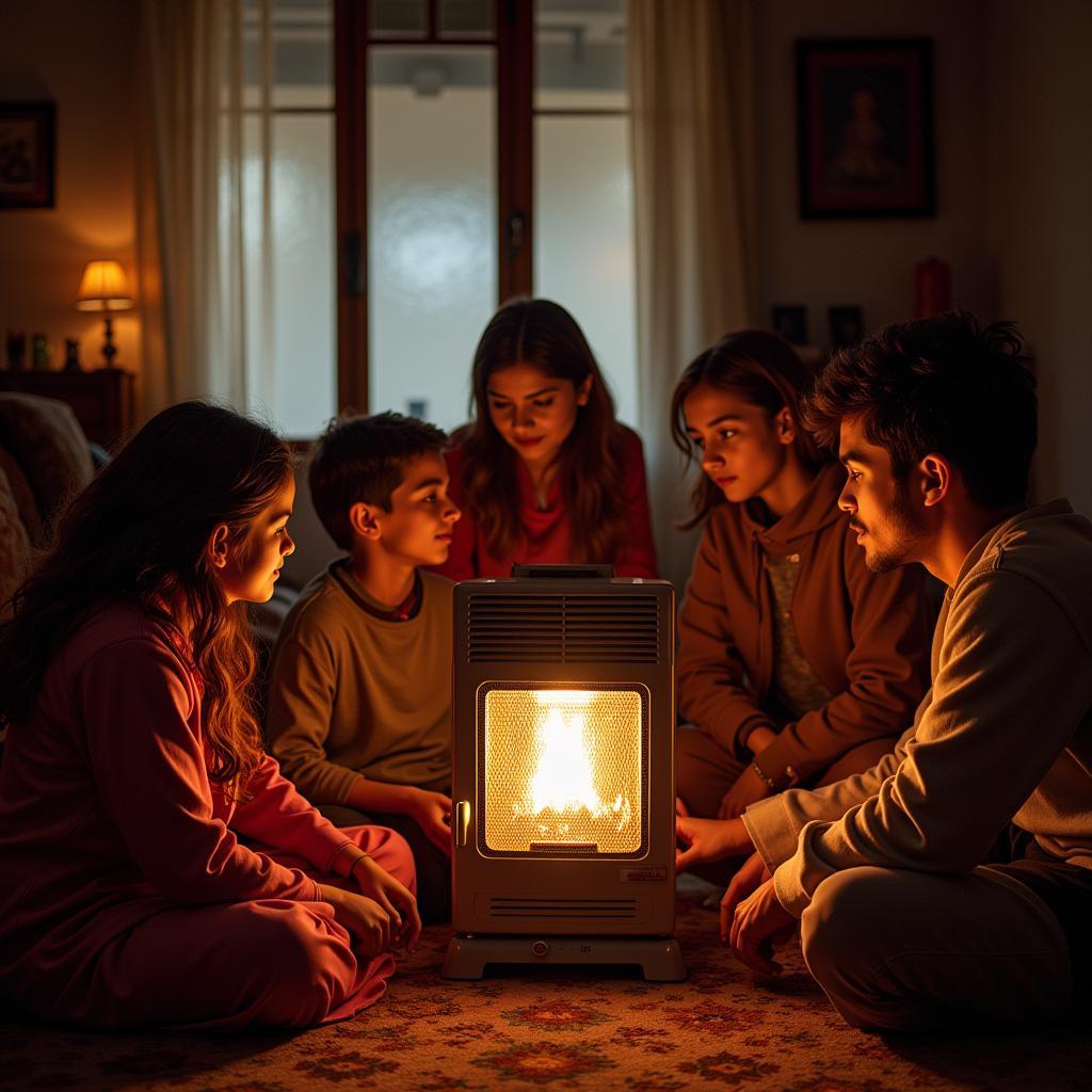 Pakistani Family using a heater