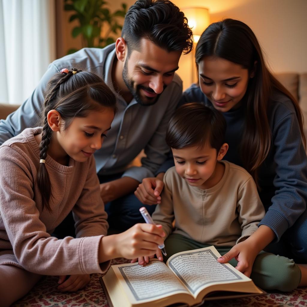 Pakistani Family using Pen Quran