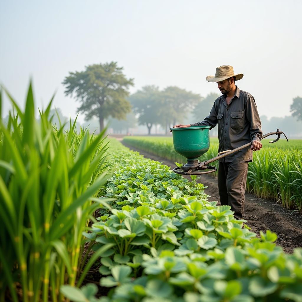 Pakistani Farmer Applying Urea