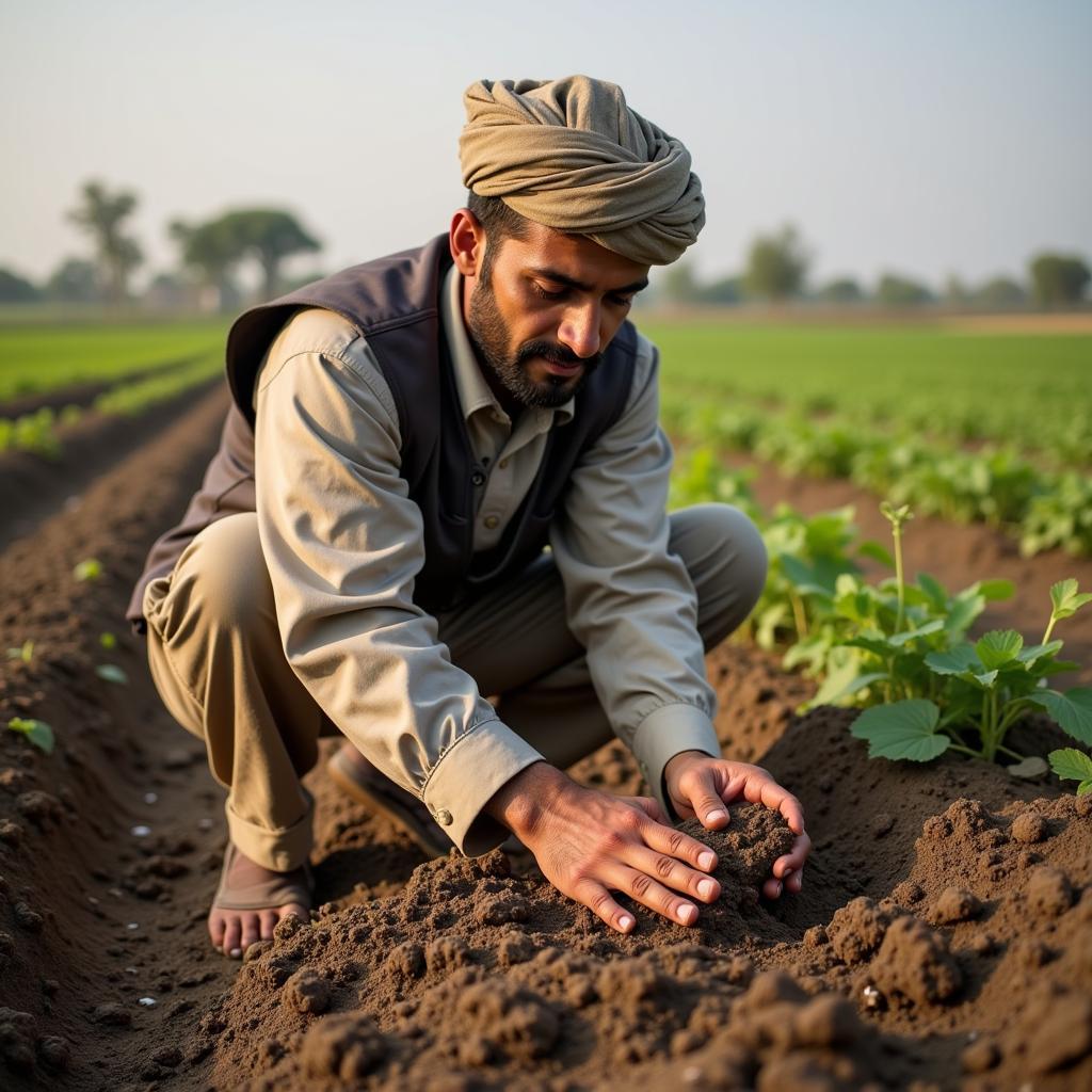 Pakistani Farmer Checking Soil Health