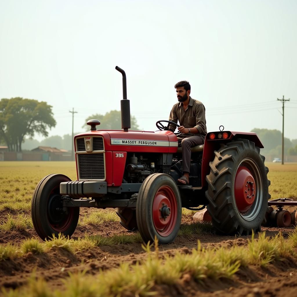 Pakistani Farmer Operating an MF 385 Tractor