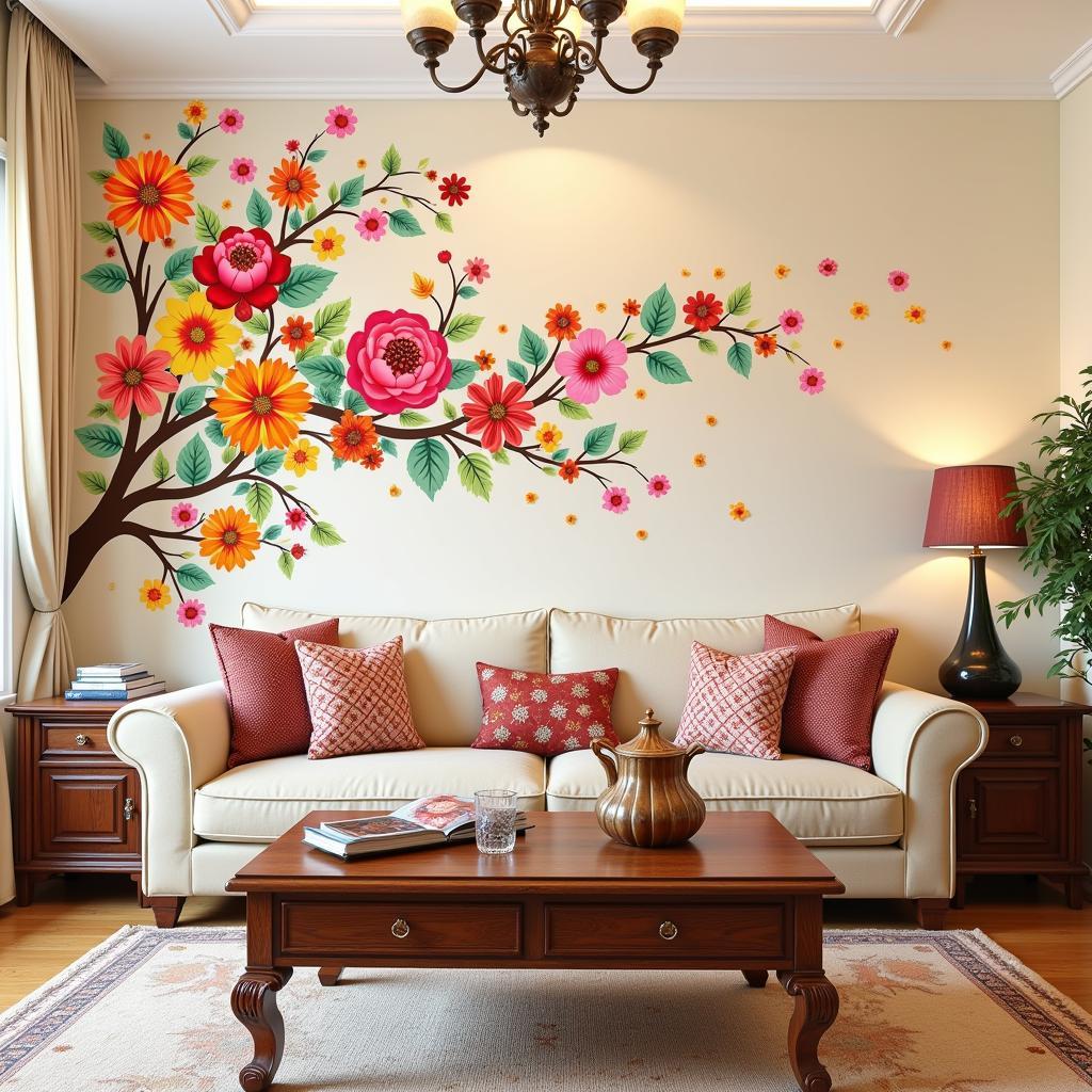 Vibrant Floral Wall Stickers in a Pakistani Home