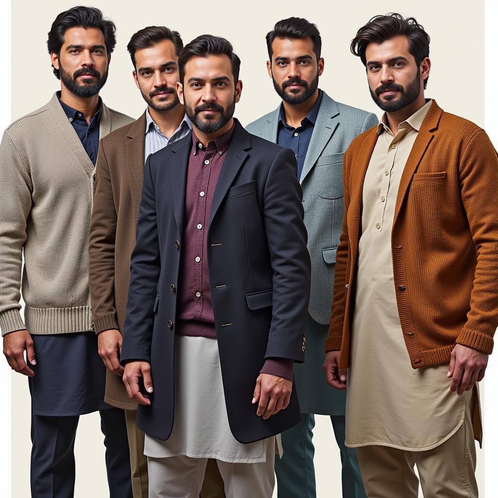 Men in Pakistan sporting various cardigan styles