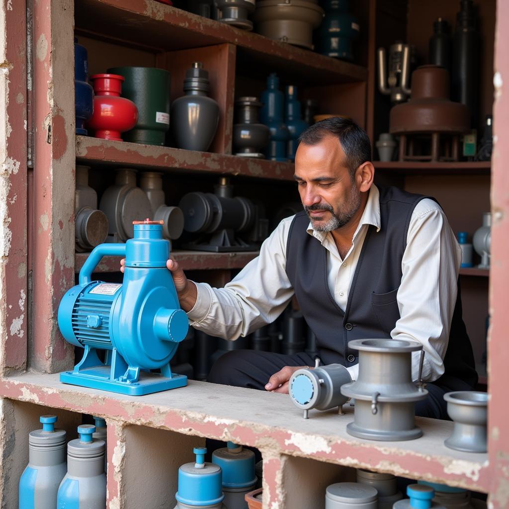 Pakistani retailer selling a monoblock pump