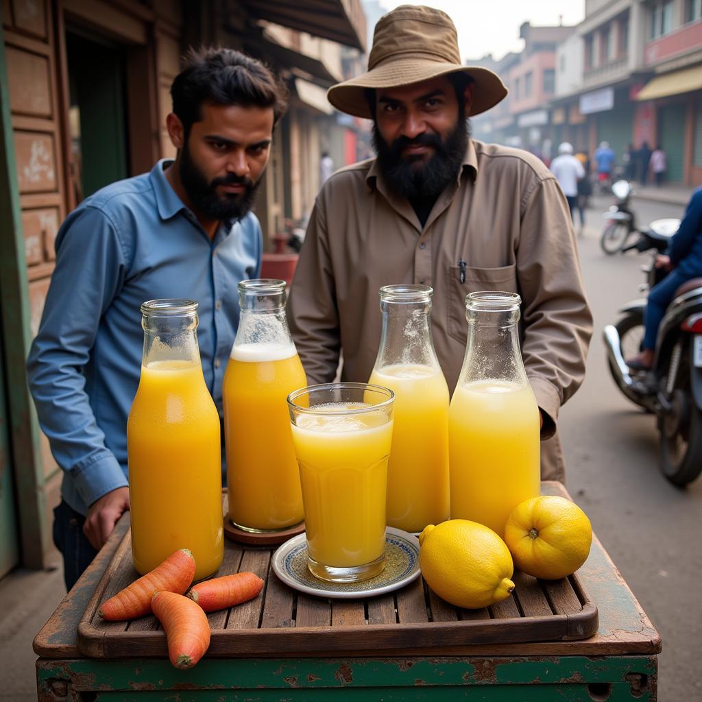 Pakistani Street Vendor Selling Traditional Drinks