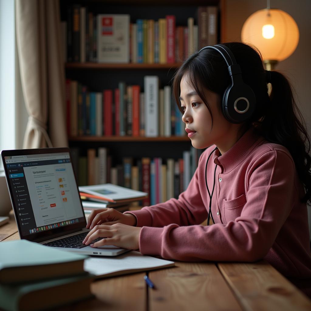 Pakistani student engaged in online Chinese language learning