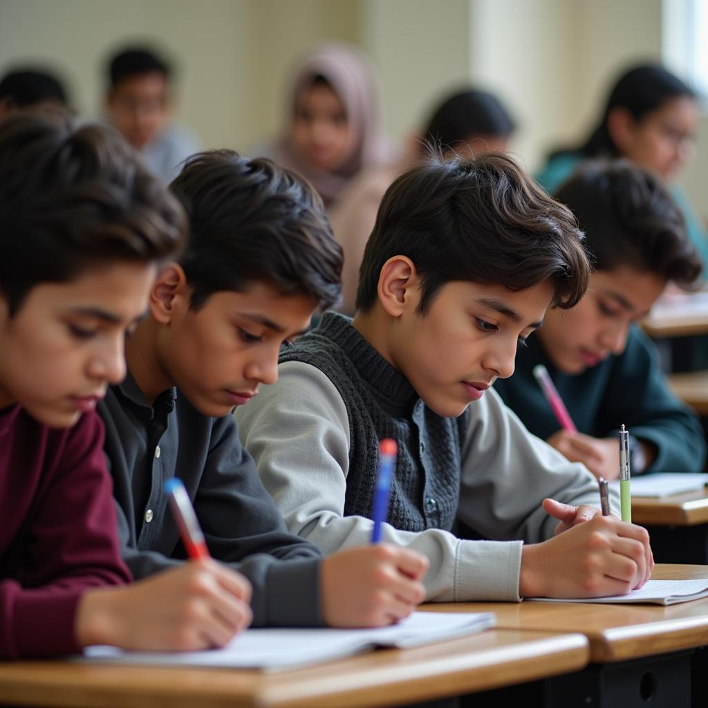 Pakistani Students Using Pens in Classroom