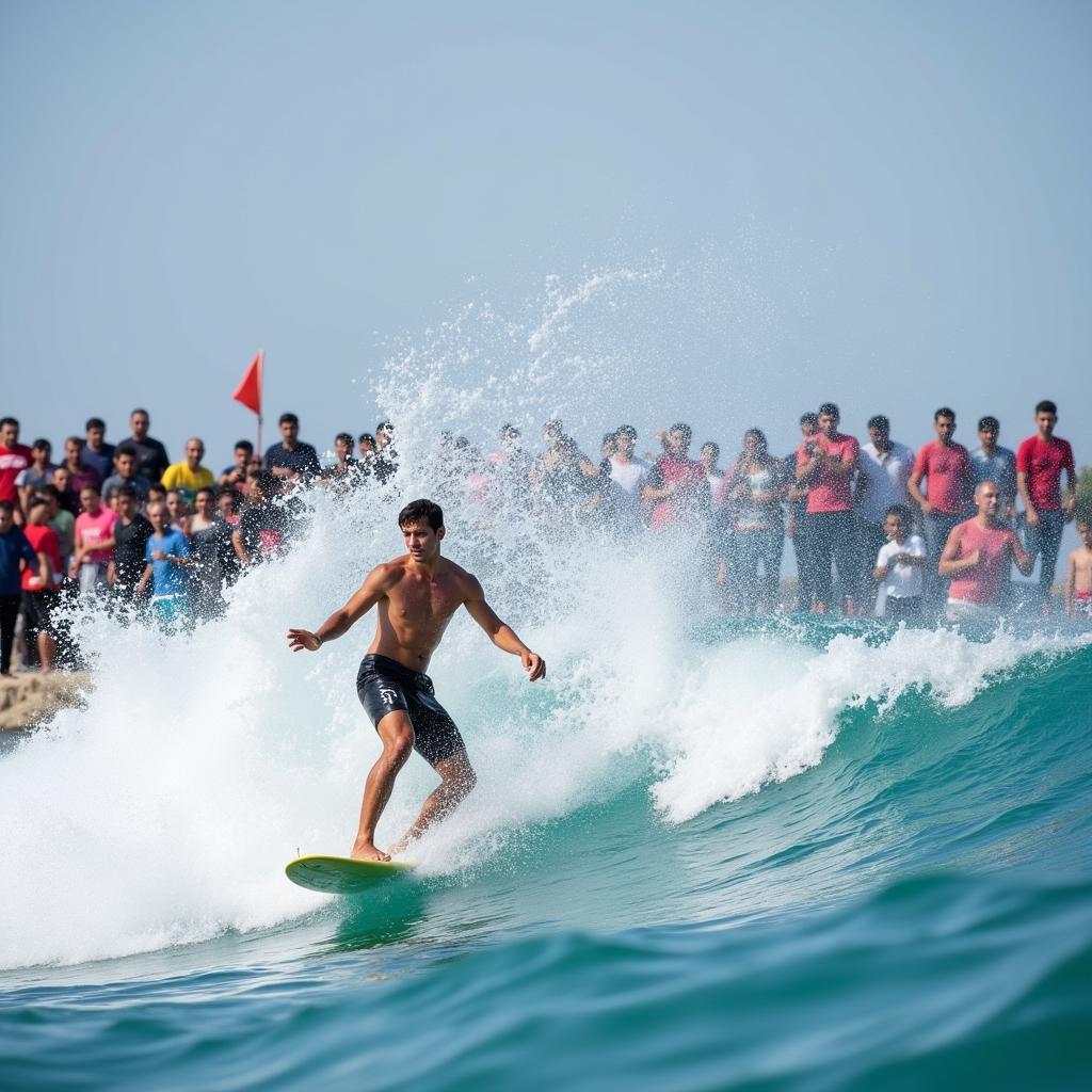 Exciting action from a Pakistani surf competition.