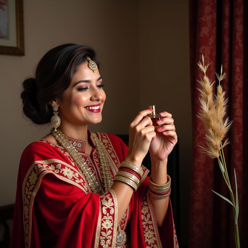 Pakistani Woman Applying Perfume