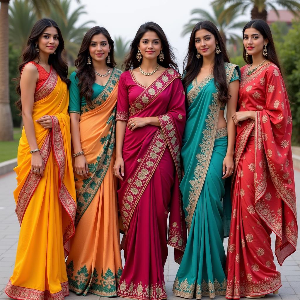 Pakistani Women in Traditional Sarees