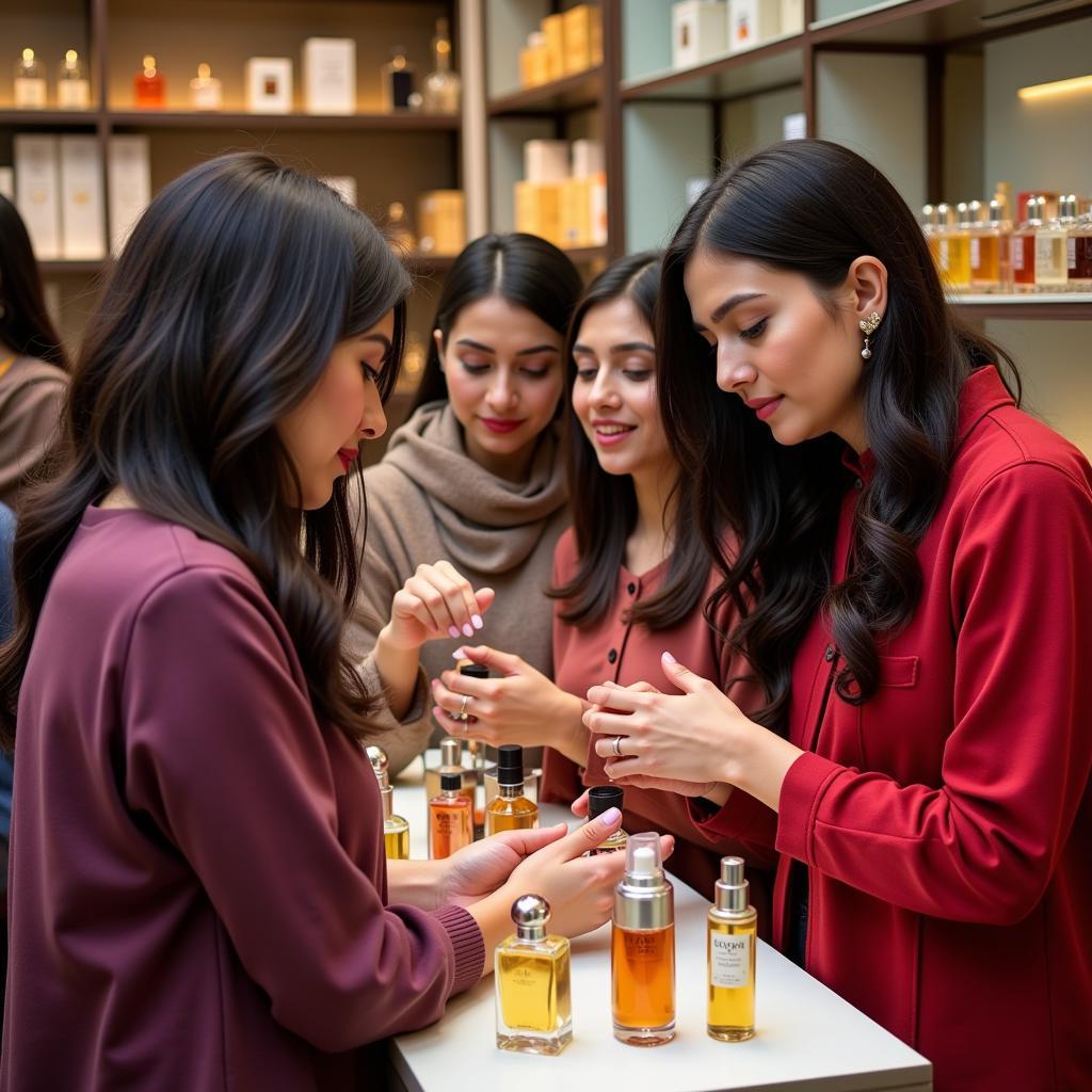 Pakistani Women Testing Perfume Samples