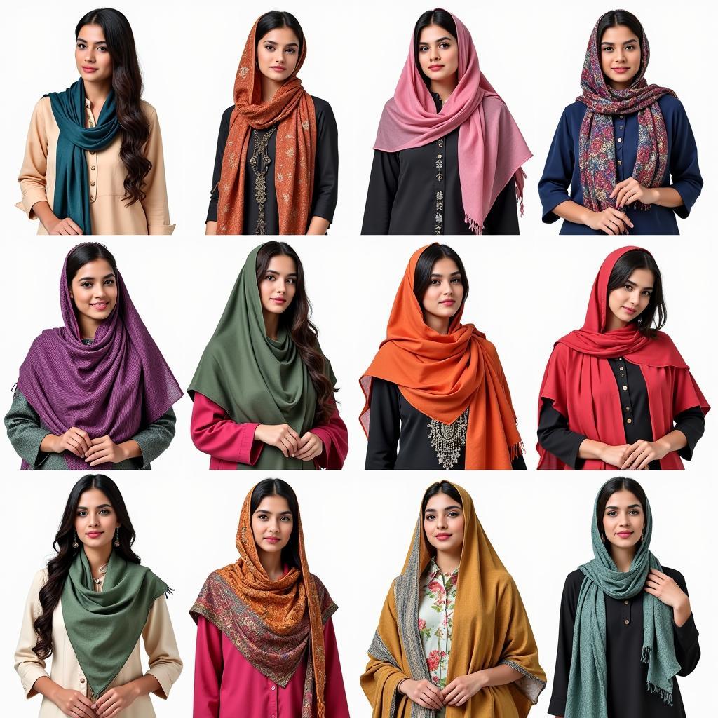 Pakistani women wearing vibrant silk scarves in various styles