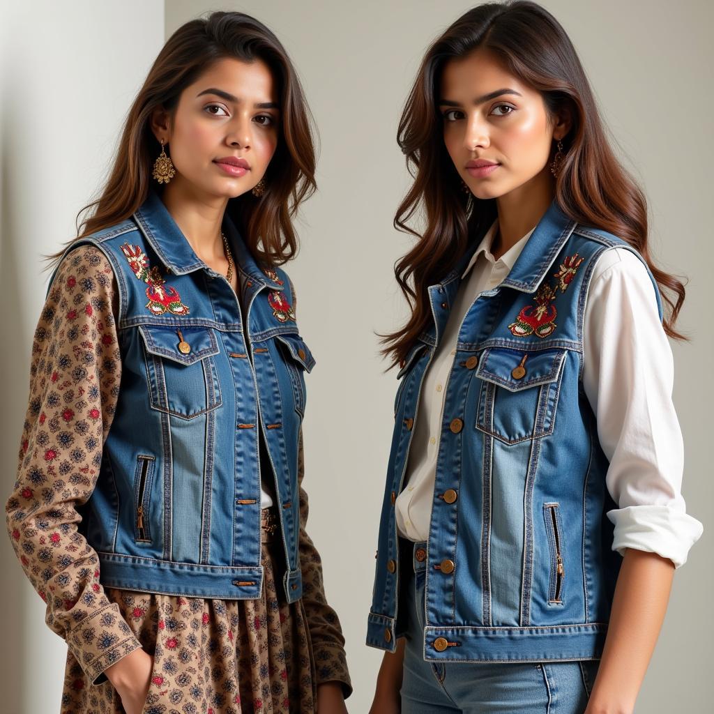 Stylish Pakistani Women in Sleeveless Denim Jackets