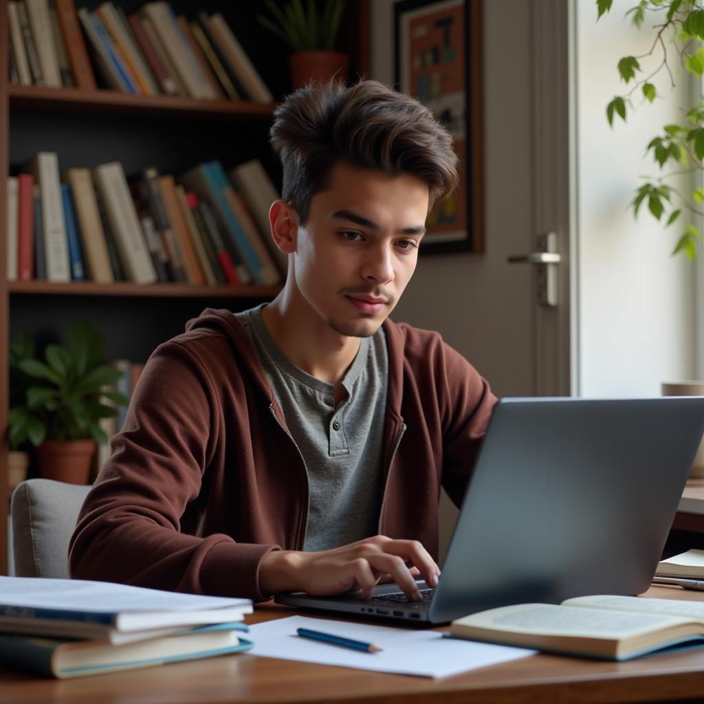 Pakistani Writer Working on Laptop