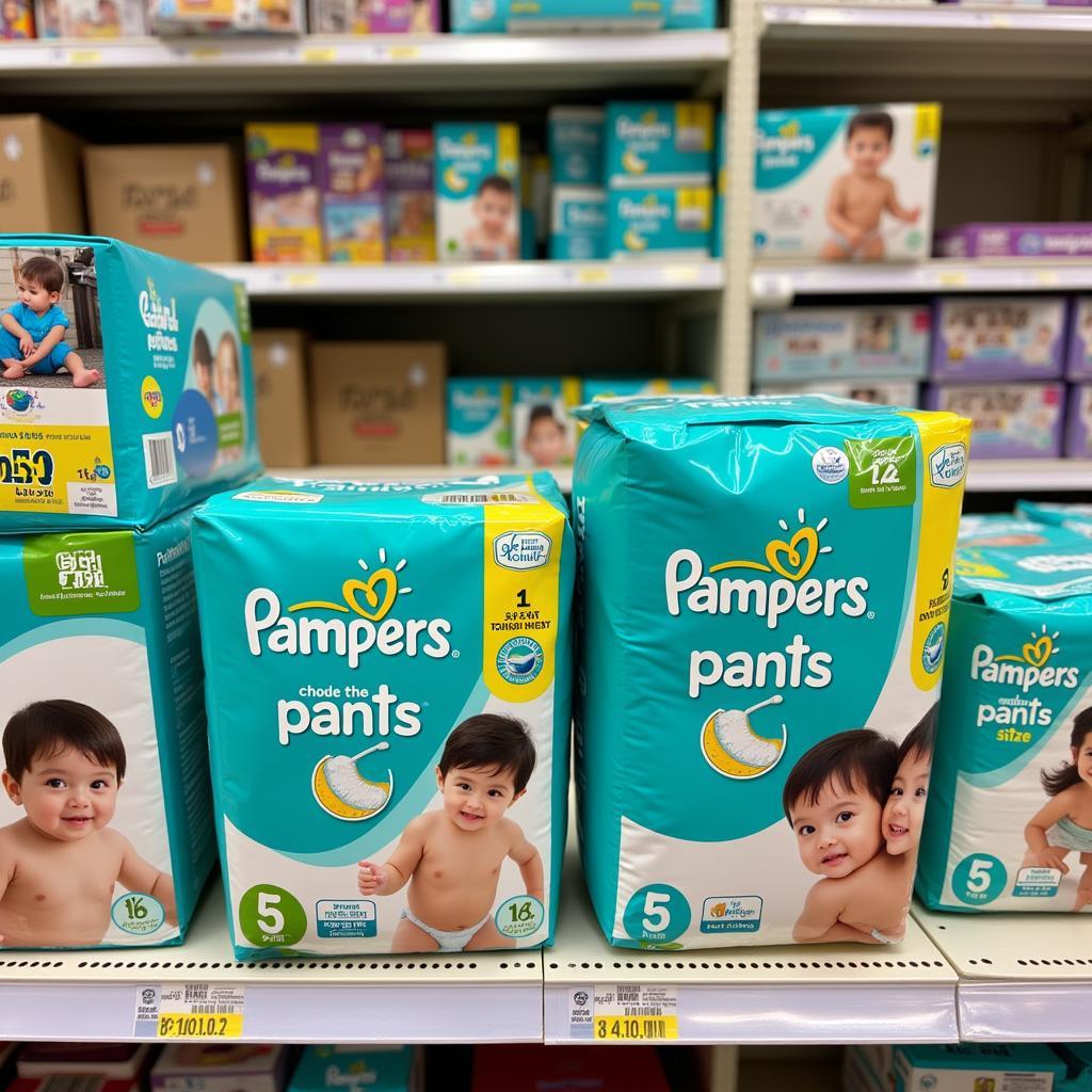 Pampers Pants Size 5 Display in a Pakistani Retail Store