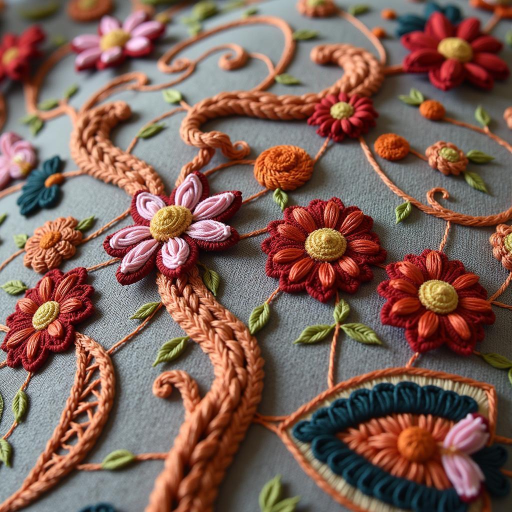 Close-up of intricate embroidery on a Pasha cotton suit