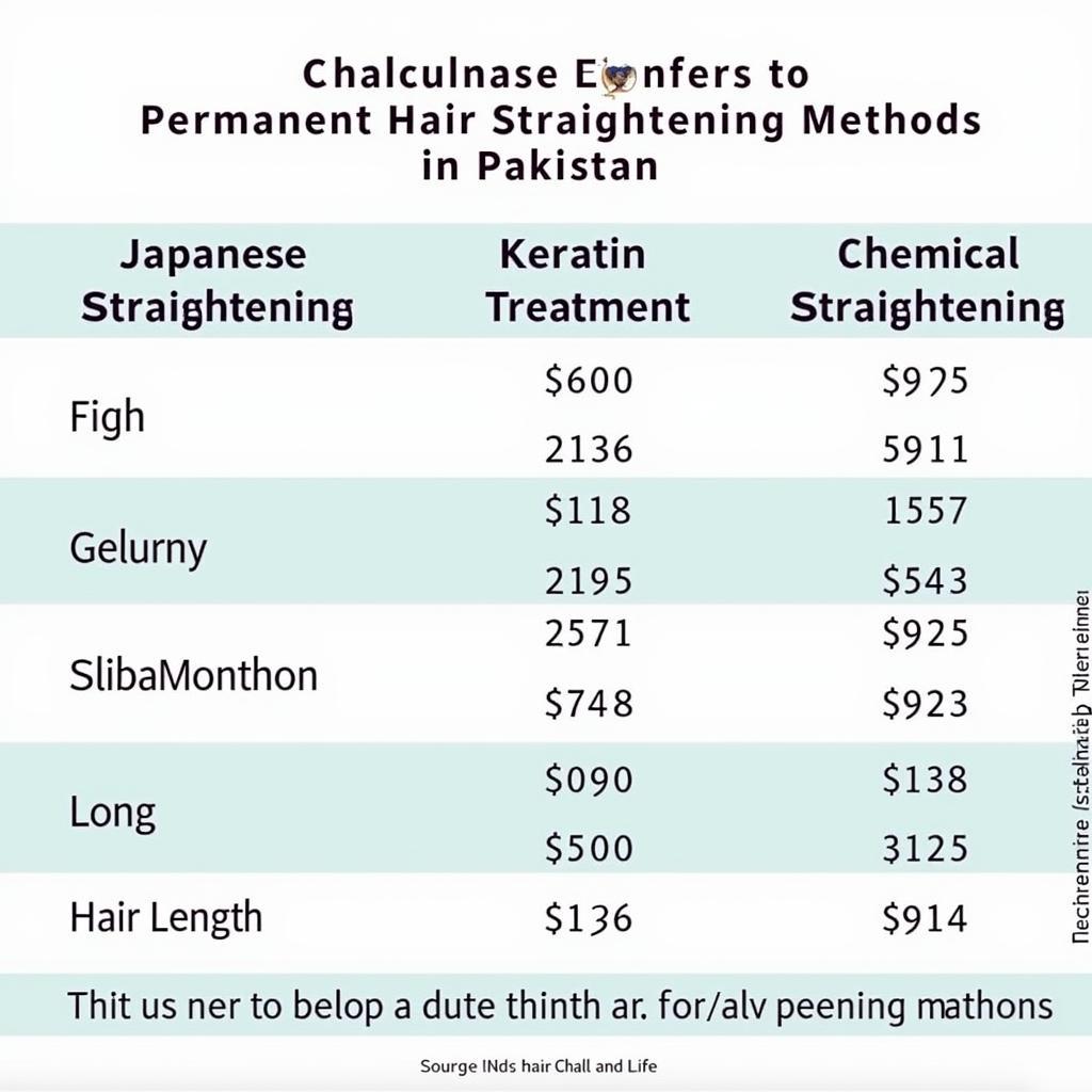 Permanent Hair Straightening Price Comparison Chart in Pakistan