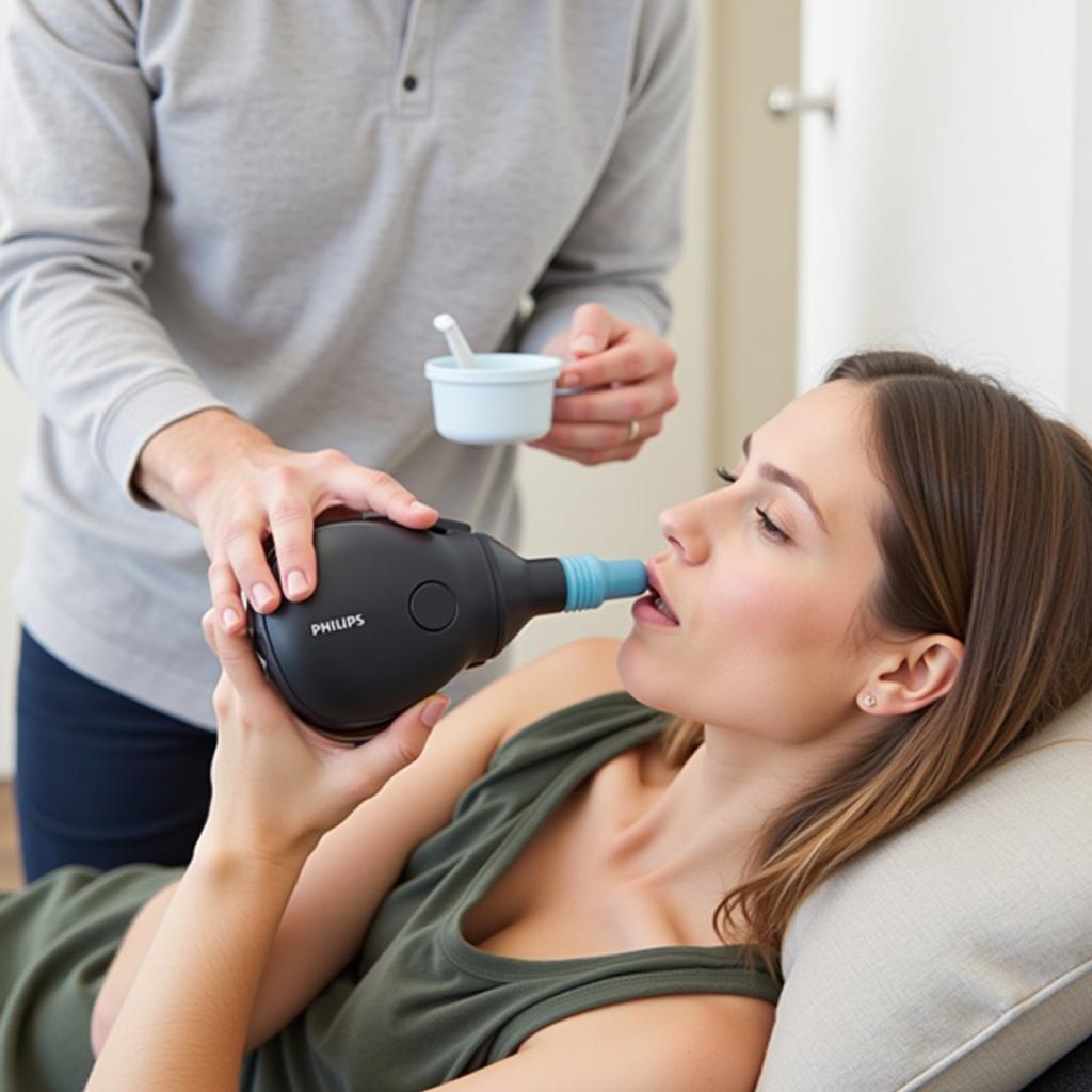 Person using a Philips nebulizer