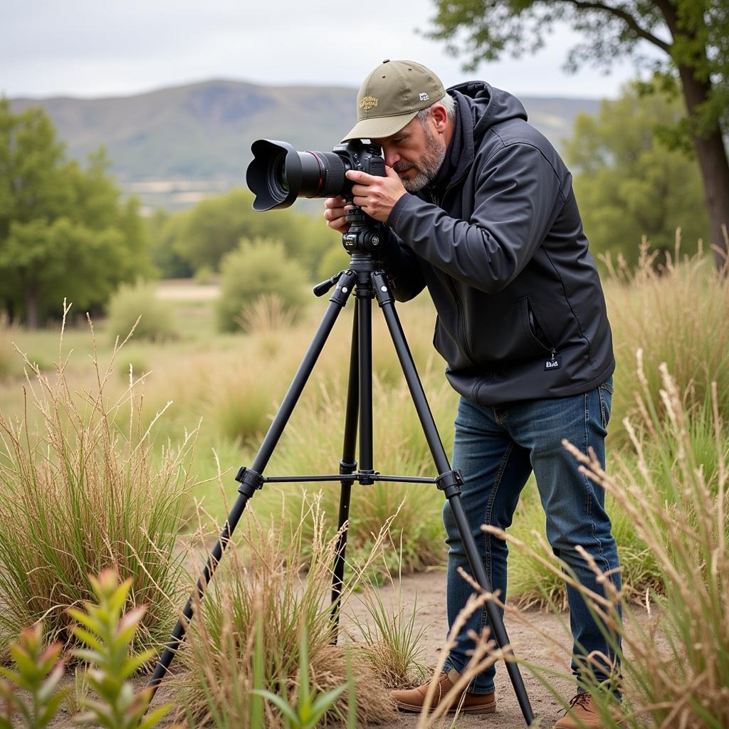 Photographer Using Camera with Accessories