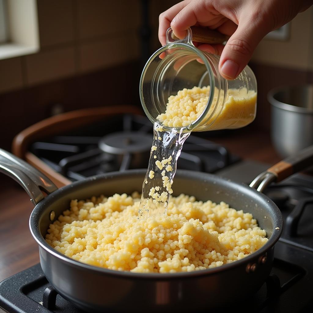 Preparing couscous in a traditional Pakistani kitchen