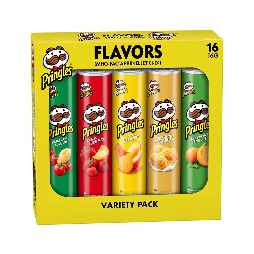 A variety pack of Pringles 165g cans.